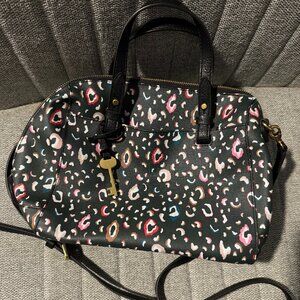 Fossil "Fiona" Convertible Satchel in Colorful Leopard Print